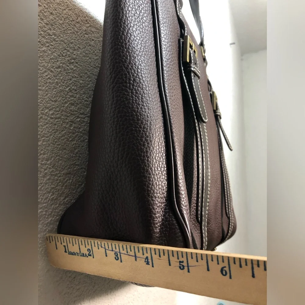 Adrienne Vittadini Dark Brown Leather Messenger Tote